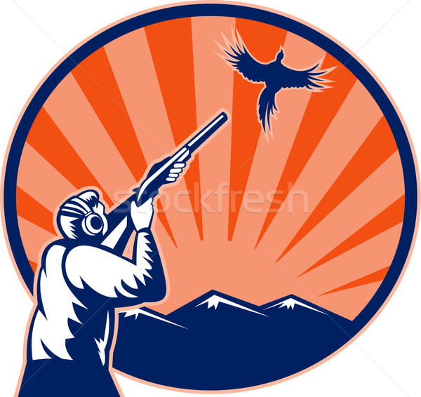 Cacciatore fucile uccello illustrazione montagna uomo Foto d'archivio © patrimonio