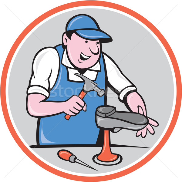 Shoemaker With Hammer Shoe Circle Cartoon Stock photo © patrimonio