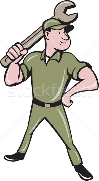 Mechanic Wielding Spanner Cartoon Stock photo © patrimonio