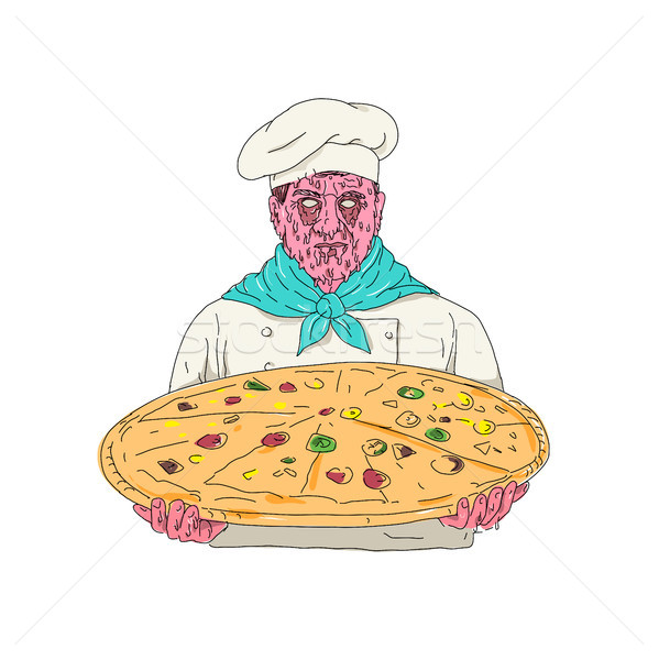 Zombie Chef Holding Pizza Pie Grime Art Stock photo © patrimonio