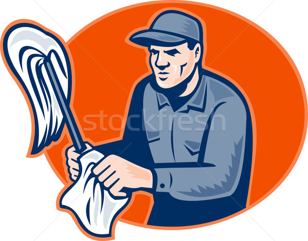 Janitor Cleaner With Mop Wiping Retro Stock photo © patrimonio