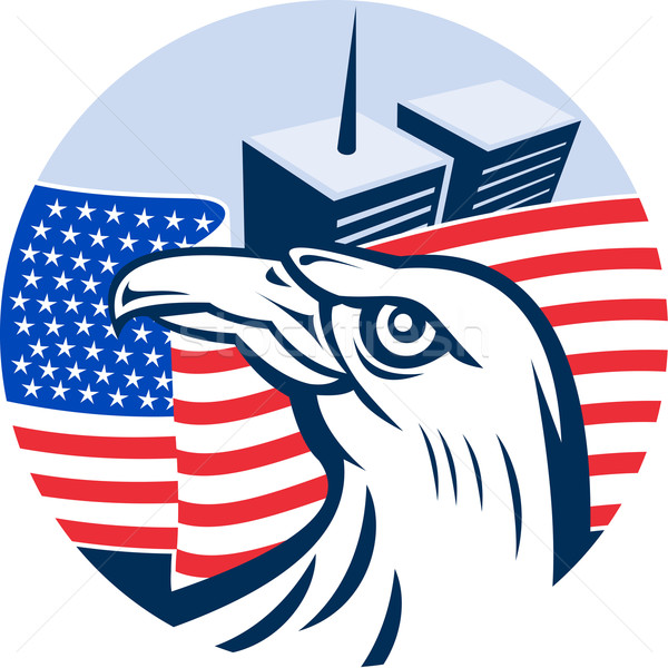 Stock photo: American eagle flag and twin tower building