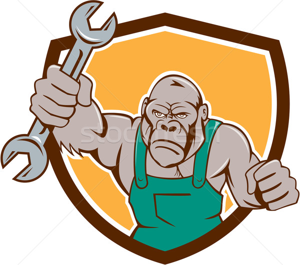 Angry Gorilla Mechanic Spanner Shield Cartoon Stock photo © patrimonio