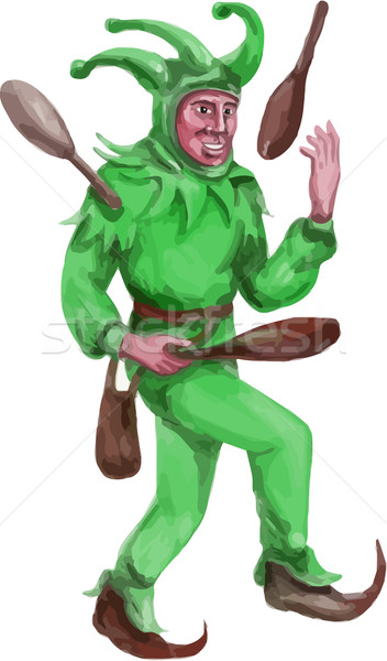 Medieval Juggler Juggling Sticks Watercolor Stock photo © patrimonio