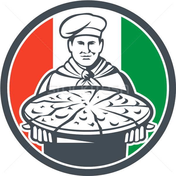 Italian Chef Cook Serving Pizza Circle Retro Stock photo © patrimonio