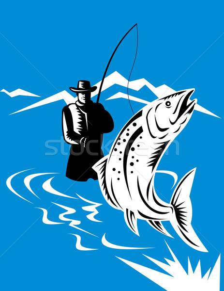 鱒魚 魚 跳躍 飛 漁 插圖 商業照片 © patrimonio