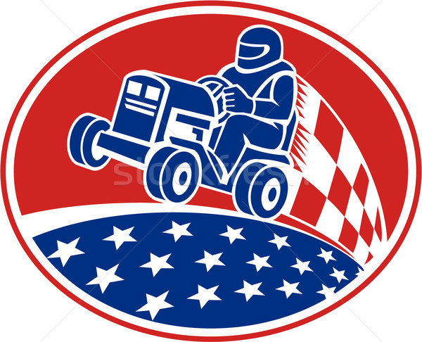Fűnyíró versenyzés retro illusztráció amerikai sofőr Stock fotó © patrimonio