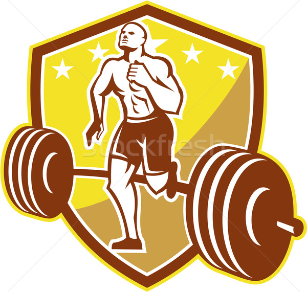 Crossfit Athlete Runner Barbell Shield Retro Stock photo © patrimonio