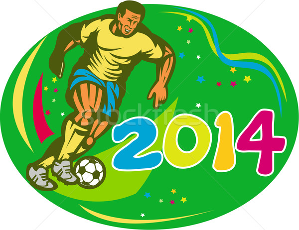 Brasil 2014 Soccer Football Player Run Retro Stock photo © patrimonio