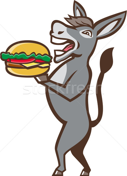 Donkey Mascot Serving Hamburger Isolated Retro Stock photo © patrimonio