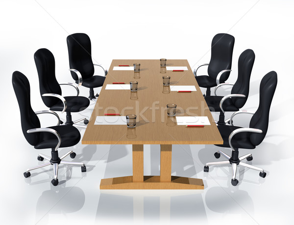 Foto stock: Reunión · de · negocios · ilustración · seis · sillas · alrededor · mesa