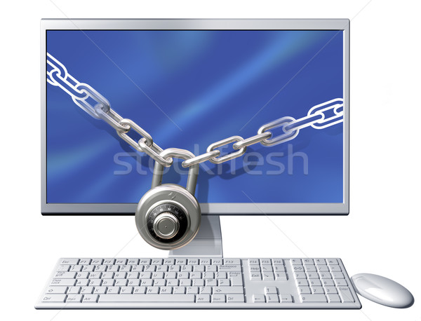 Stockfoto: Computer · veiligheid · geïsoleerd · illustratie · groot · keten