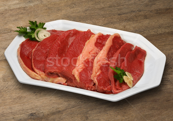 Surowy mięsa deska do krojenia żywności zielone Zdjęcia stock © paulovilela