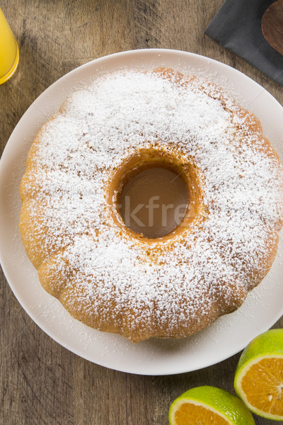 Orange Kuchen Tabelle Früchte Saft Hintergrund Stock foto © paulovilela