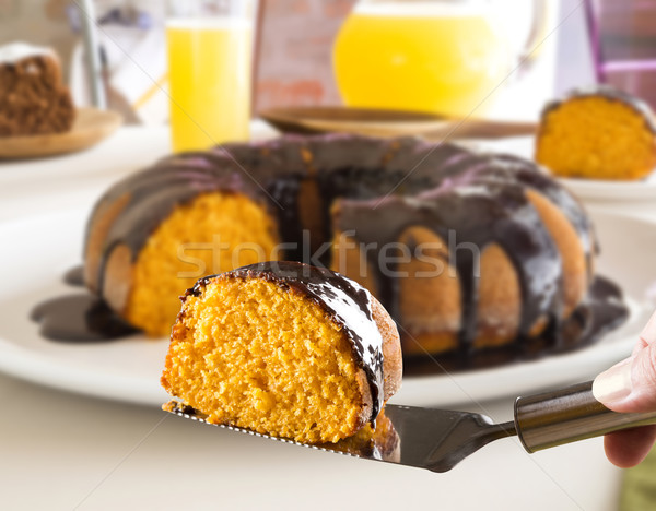 Karottenkuchen Schokolade Scheibe Tabelle Hintergrund Kuchen Stock foto © paulovilela