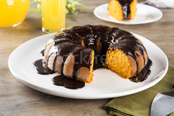 Karottenkuchen Schokolade Scheibe Tabelle Hintergrund Kuchen Stock foto © paulovilela