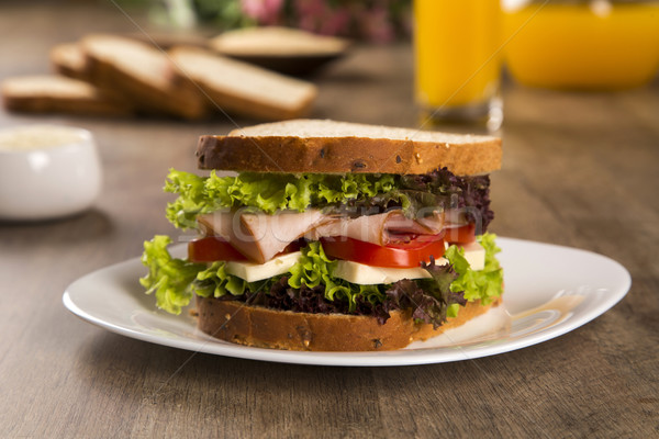 Sandwich alb placă Turcia sân tomate Imagine de stoc © paulovilela