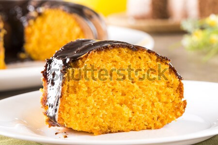 Karottenkuchen Schokolade Scheibe Tabelle Textur Kuchen Stock foto © paulovilela