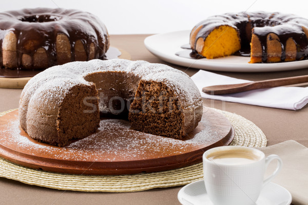 Schokoladenkuchen Tabelle Karottenkuchen Kuchen weiß Kochen Stock foto © paulovilela