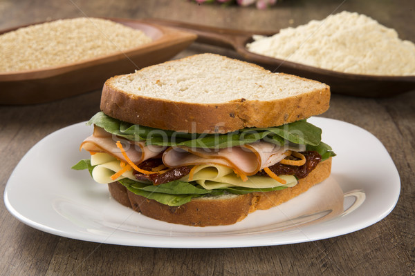 Imagine de stoc: Sandwich · alb · placă · Turcia · sân · tomate