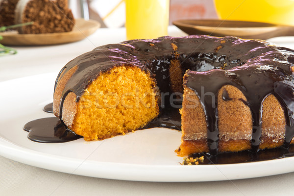 Karottenkuchen Schokolade Scheibe Tabelle Hintergrund Kuchen Stock foto © paulovilela