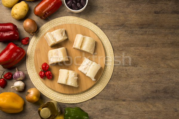 Foto stock: Salado · mesa · de · madera · ingredientes · peces · crudo · alimentos