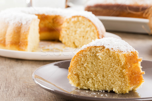 Stockfoto: Kokosnoot · cake · plakje · tabel · voedsel · achtergrond