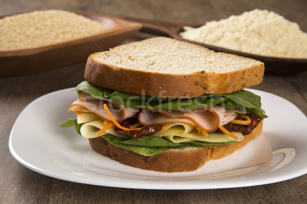 Imagine de stoc: Sandwich · alb · placă · Turcia · sân · tomate