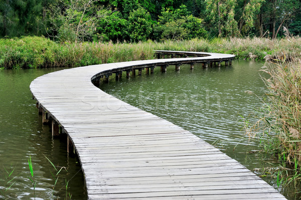 Stockfoto: Houten · lopen · manier · Hong · Kong · park · voorjaar