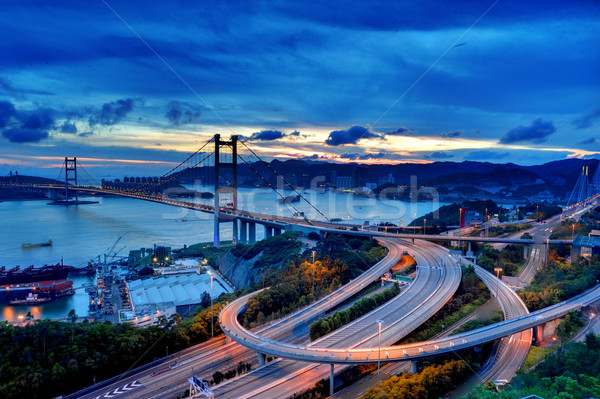 Puente puesta de sol carretera luz mar viaje Foto stock © paulwongkwan