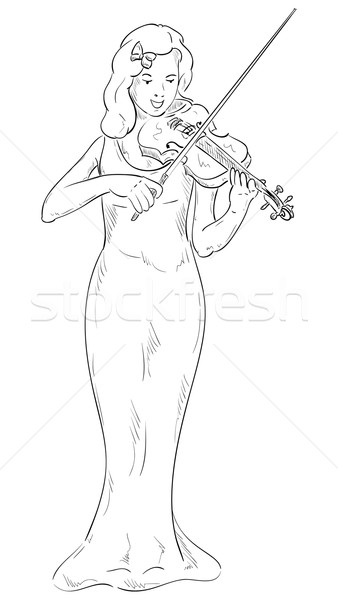 Kemancı genç uzun elbise oynama keman Stok fotoğraf © pavelmidi