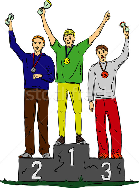 Three winners  on pedestal isolated on background Stock photo © pavelmidi