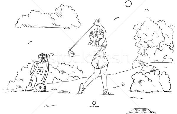 Stock fotó: Golfozó · vektor · nők · hosszú · haj · golf · fitnessz