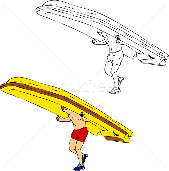 Férfi felfújható csónak vektor fiatalember nagy Stock fotó © pavelmidi