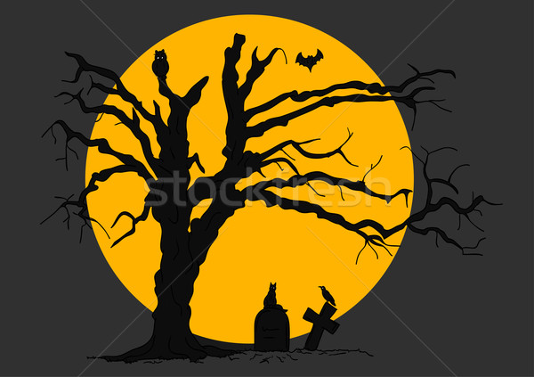 Halloween vektör sahne ağaç hayvanlar doğa Stok fotoğraf © pavelmidi