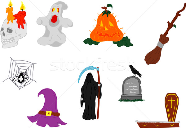 Halloween conjunto arte laranja crânio Foto stock © pavelmidi
