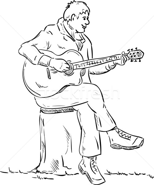 吉他手 向量 坐在 樹 吉他 黑色 商業照片 © pavelmidi