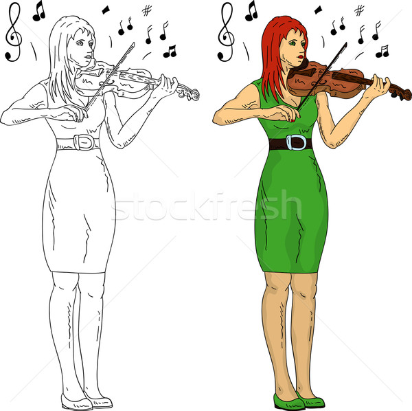 Mulher jogar violino vetor isolado verde Foto stock © pavelmidi