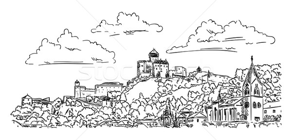 Castelo vetor Eslováquia república europa pintar Foto stock © pavelmidi