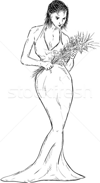 Mulheres longo vestir vetor flores sorrir Foto stock © pavelmidi