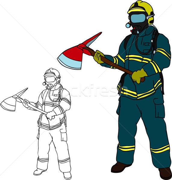 Stockfoto: Brandweerman · vector · bijl · hand · trekken · geïsoleerd