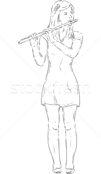 Flauta vetor menina jogar trabalhar beleza Foto stock © pavelmidi