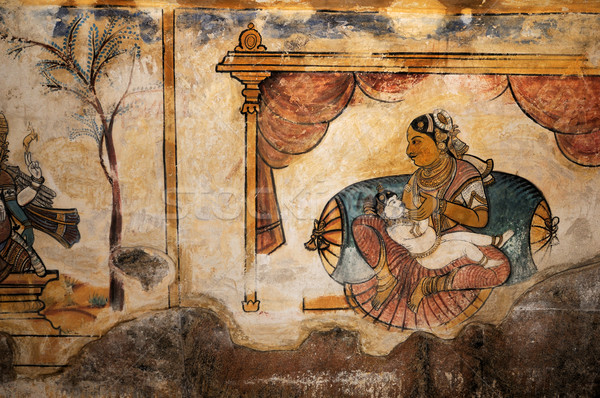 фреска картины красивой красочный храма стены Сток-фото © pazham