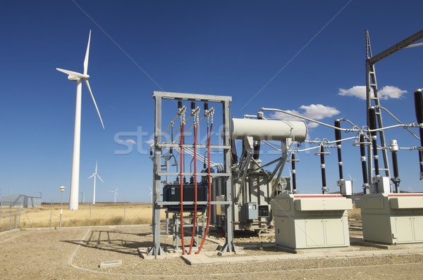 Centrala electrica moară de vânt Blue Sky Spania cer reţea Imagine de stoc © pedrosala