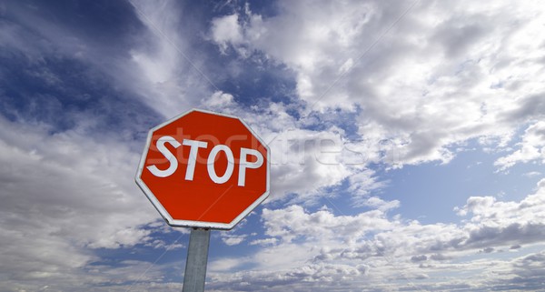 Stockfoto: Stoppen · signaal · bewolkt · hemel · gras