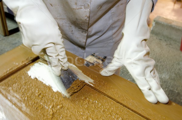 Restauratie bad rubber handschoen hand werk Stockfoto © pedrosala