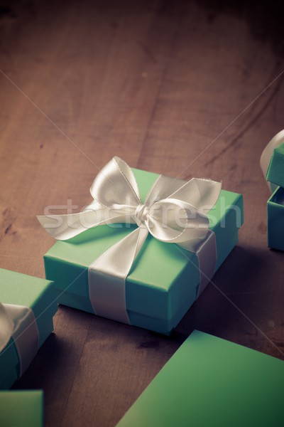 Luxus ajándék dobozok fehér szalag esküvő Stock fotó © pedrosala