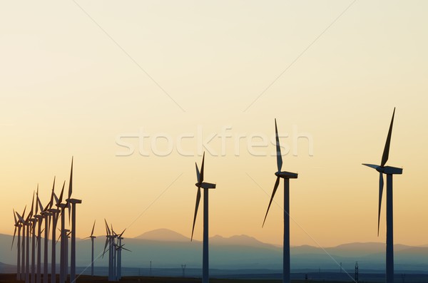 Stockfoto: Elektrische · productie · zonsondergang · landschap · technologie · veld