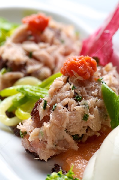 Meze ton balığı domates sebze gıda balık Stok fotoğraf © pedrosala