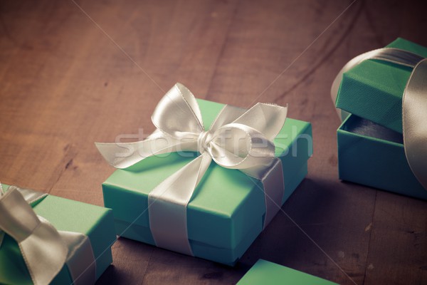 Luxus ajándék dobozok fehér szalag esküvő Stock fotó © pedrosala